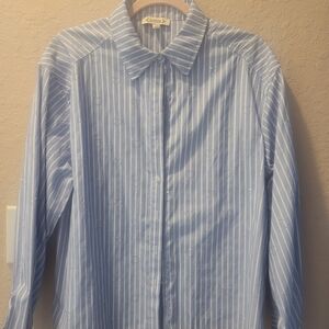 Nanette Lepore Light Blue and White Striped Dress Shirt